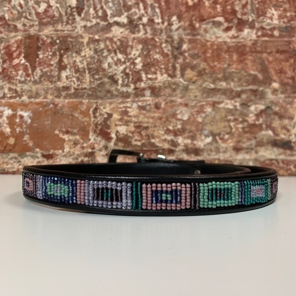 Brighton Beaded Black Leather Belt w/ Silver Hardware Size Small - Picture 6 of 7